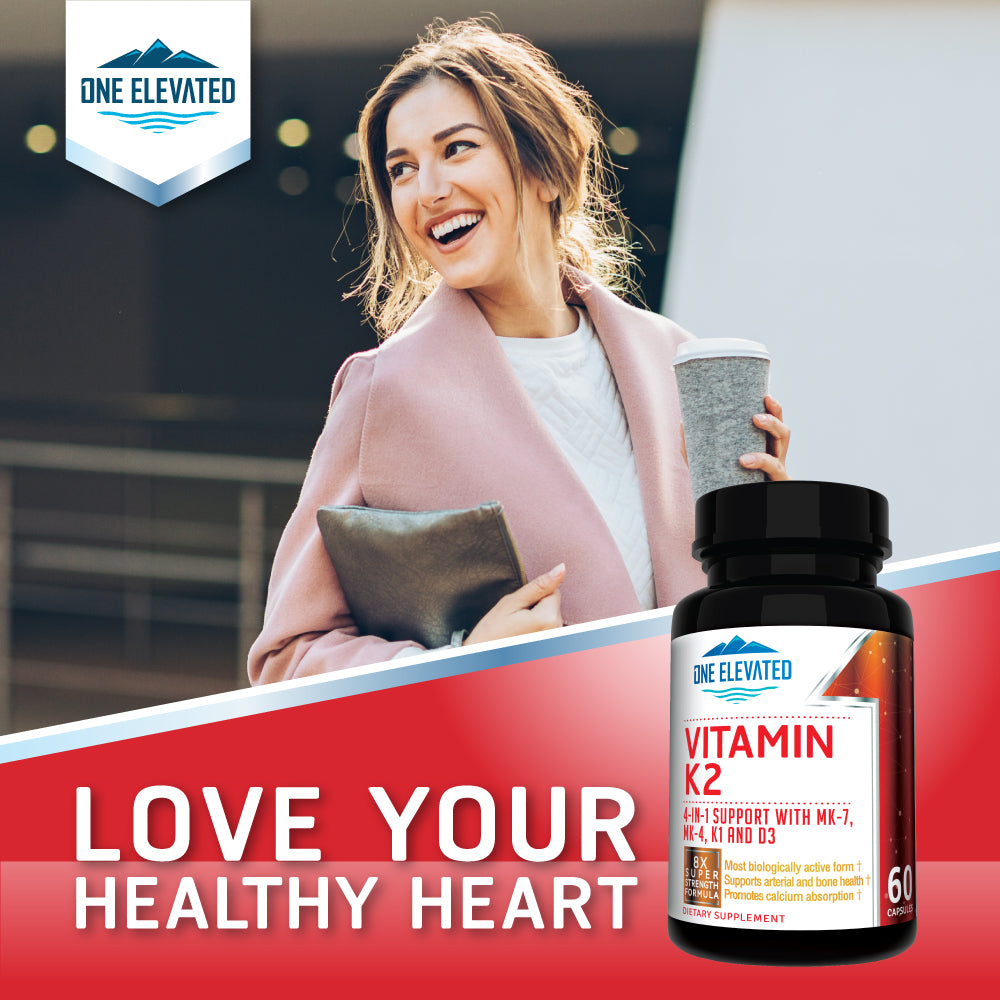 8X Strength Natural Vitamin K2 Formula. Provides 4-in-1 Support with MK-7, MK-4, K1 and D3 with Maximum Absorption for Stronger Bones and Cardiovascular Health 60 Capsules